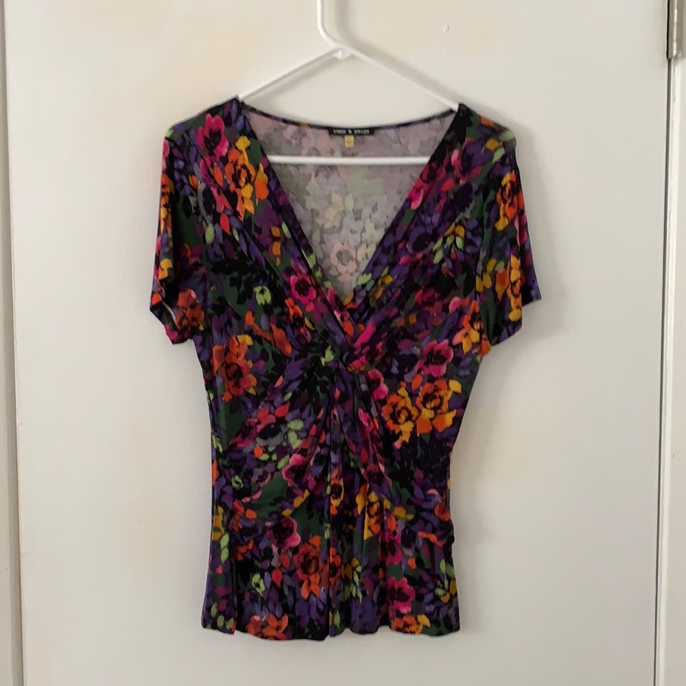 Floral top with braided ruching detail